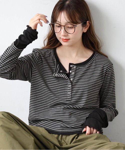 tiptop(ティップトップ)の「【ZOZO限定カラーあり】配色シアー×ヘンリーネックレイヤードロンT(Tシャツ/カットソー・レディース・ブラック/グレー系その他/オフホワイト/ブラウン/チャコールグレー・FREE)」の22枚目の写真