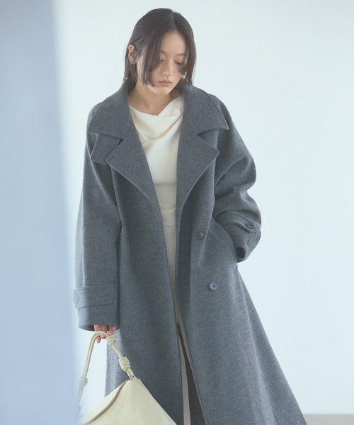 SENSE OF PLACE by URBAN RESEARCH(センスオブプレイスバイアーバンリサーチ)の「抗ピル スタンドカラーロングコート(その他アウター・レディース・モカ/チャコールグレー/ブラック・SMALL/MEDIUM)」の8枚目の写真