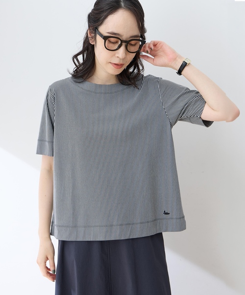DECOY SINCE 1981(デコイシンスイチキュウハチイチ)の「トリコットストライプ5分袖Tシャツ【接触冷感・UVカット】(Tシャツ/カットソー・レディース・チャコールグレー/ブラック/ブラウン・LL/3L/4L/M/L)」の4枚目の写真