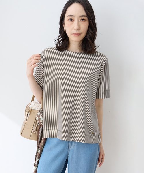 DECOY SINCE 1981(デコイシンスイチキュウハチイチ)の「トリコットストライプ5分袖Tシャツ【接触冷感・UVカット】(Tシャツ/カットソー・レディース・チャコールグレー/ブラック/ブラウン・LL/3L/4L/M/L)」の7枚目の写真