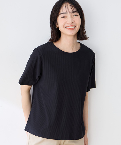 DECOY SINCE 1981(デコイシンスイチキュウハチイチ)の「トリコットストライプ5分袖Tシャツ【接触冷感・UVカット】(Tシャツ/カットソー・レディース・チャコールグレー/ブラック/ブラウン・LL/3L/4L/M/L)」の18枚目の写真