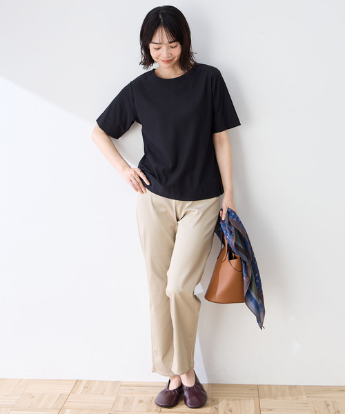 DECOY SINCE 1981(デコイシンスイチキュウハチイチ)の「トリコットストライプ5分袖Tシャツ【接触冷感・UVカット】(Tシャツ/カットソー・レディース・チャコールグレー/ブラック/ブラウン・LL/3L/4L/M/L)」の20枚目の写真