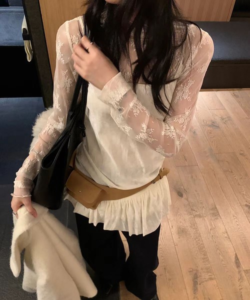 Girly Doll(ガーリードール)の「サイドギャザーフリルインナーキャミソール(キャミソール・レディース・ブラック/ホワイト・FREE)」の6枚目の写真