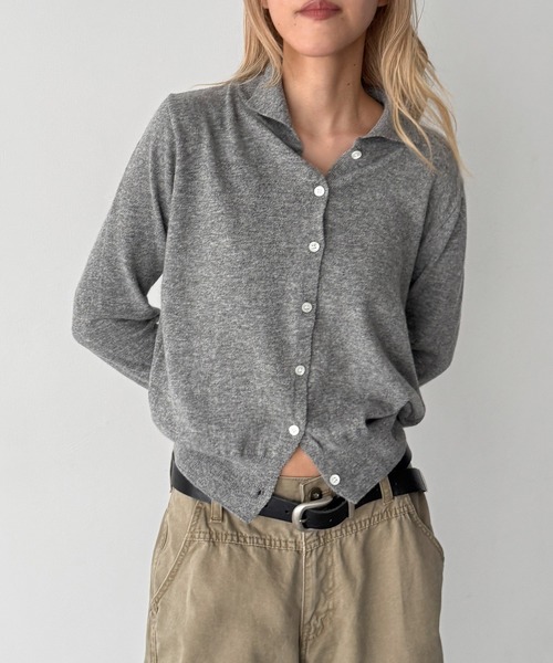 CANAL JEAN（キャナルジーン）の「SLEEK　カシミヤ混エリ付きカーディガン（カーディガン/ボレロ・レディース・ブラウン/ブルー/グレー・ONE SIZE）」の2枚目の写真