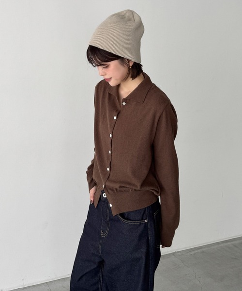 CANAL JEAN（キャナルジーン）の「SLEEK　カシミヤ混エリ付きカーディガン（カーディガン/ボレロ・レディース・ブラウン/ブルー/グレー・ONE SIZE）」の6枚目の写真