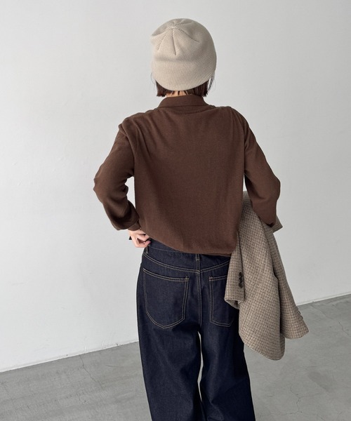 CANAL JEAN（キャナルジーン）の「SLEEK　カシミヤ混エリ付きカーディガン（カーディガン/ボレロ・レディース・ブラウン/ブルー/グレー・ONE SIZE）」の7枚目の写真