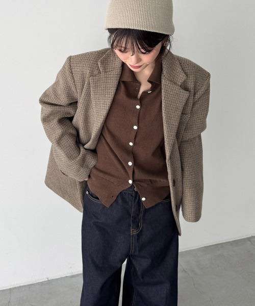 CANAL JEAN（キャナルジーン）の「SLEEK　カシミヤ混エリ付きカーディガン（カーディガン/ボレロ・レディース・ブラウン/ブルー/グレー・ONE SIZE）」の8枚目の写真