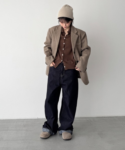 CANAL JEAN（キャナルジーン）の「SLEEK　カシミヤ混エリ付きカーディガン（カーディガン/ボレロ・レディース・ブラウン/ブルー/グレー・ONE SIZE）」の9枚目の写真