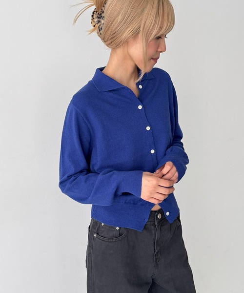 CANAL JEAN（キャナルジーン）の「SLEEK　カシミヤ混エリ付きカーディガン（カーディガン/ボレロ・レディース・ブラウン/ブルー/グレー・ONE SIZE）」の13枚目の写真