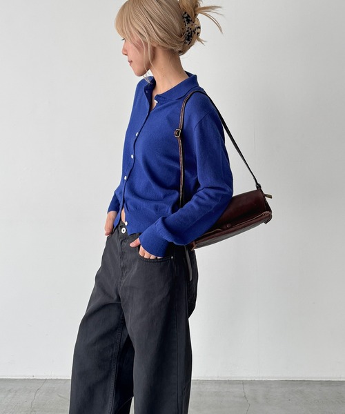 CANAL JEAN（キャナルジーン）の「SLEEK　カシミヤ混エリ付きカーディガン（カーディガン/ボレロ・レディース・ブラウン/ブルー/グレー・ONE SIZE）」の14枚目の写真