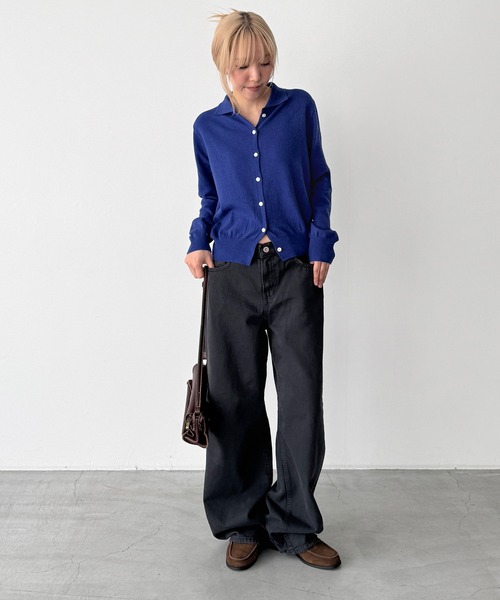 CANAL JEAN（キャナルジーン）の「SLEEK　カシミヤ混エリ付きカーディガン（カーディガン/ボレロ・レディース・ブラウン/ブルー/グレー・ONE SIZE）」の16枚目の写真
