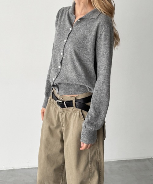 CANAL JEAN（キャナルジーン）の「SLEEK　カシミヤ混エリ付きカーディガン（カーディガン/ボレロ・レディース・ブラウン/ブルー/グレー・ONE SIZE）」の10枚目の写真
