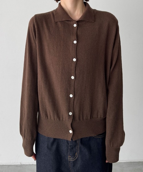 CANAL JEAN（キャナルジーン）の「SLEEK　カシミヤ混エリ付きカーディガン（カーディガン/ボレロ・レディース・ブラウン/ブルー/グレー・ONE SIZE）」の17枚目の写真