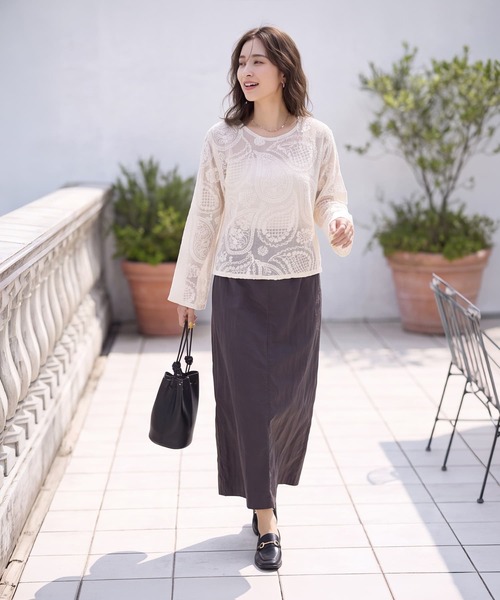 STYLE DELI(スタイルデリ)の「ペイズリー刺繍メッシュ編みトップス(その他トップス・レディース・ホワイト/ナチュラル・FREE)」の3枚目の写真