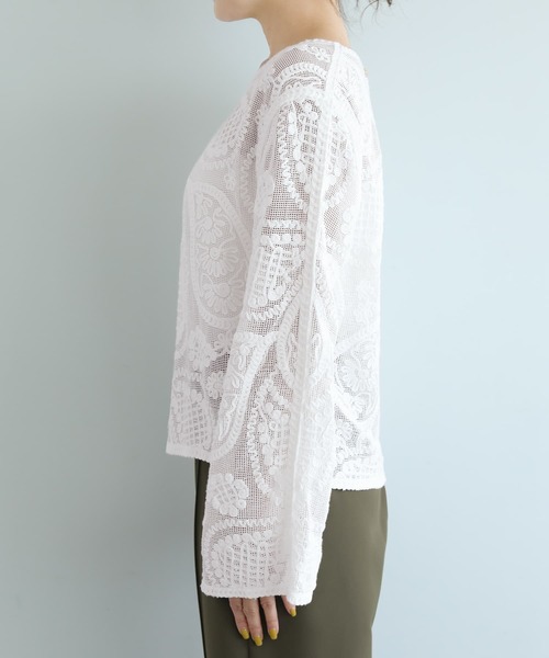 STYLE DELI(スタイルデリ)の「ペイズリー刺繍メッシュ編みトップス(その他トップス・レディース・ホワイト/ナチュラル・FREE)」の13枚目の写真