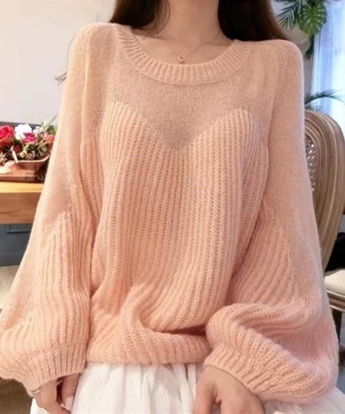 semuse(セミューズ)の「シアーコンビバルーンスリーブルーズニットトップス(ニット/セーター・レディース・ピンク/ブルー/ホワイト・FREE)」の12枚目の写真