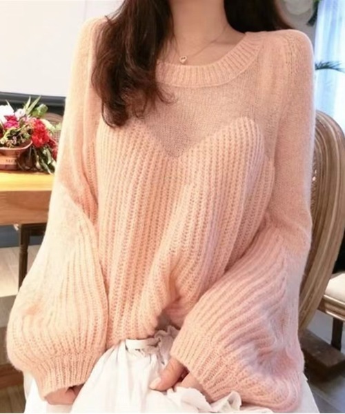 semuse(セミューズ)の「シアーコンビバルーンスリーブルーズニットトップス(ニット/セーター・レディース・ピンク/ブルー/ホワイト・FREE)」の6枚目の写真