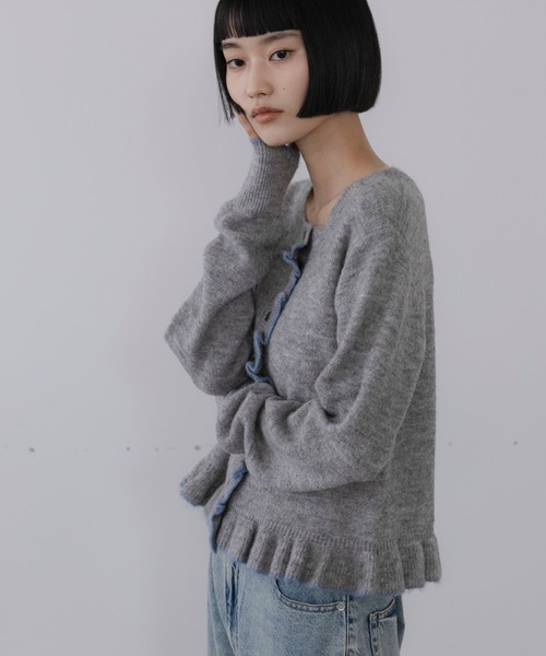 LOWRYS FARM(ローリーズファーム)の「バイカラーチビフリルカーディガン 1070415(カーディガン/ボレロ・レディース・アイボリー/グレー/ブラウン/レッド・FREE)」の9枚目の写真