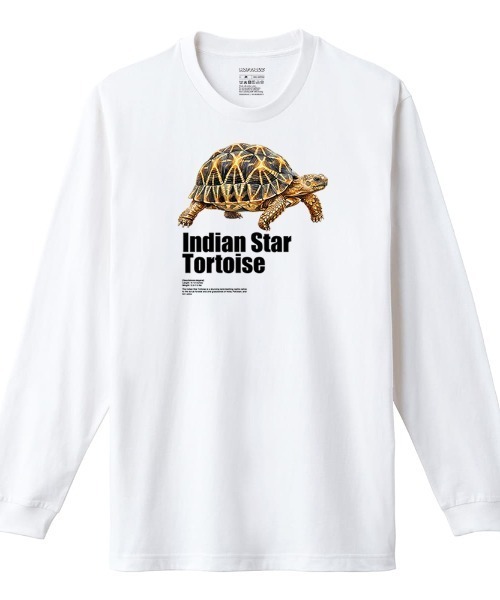 Moftique(モフティック)の「Moftique(モフティック) 長袖Tシャツ インドホシガメ 亀 爬虫類 ペット アニマル プリント Tシャツ 長袖 ロンT ロングTシャツ トップス カットソー レディース ユニセックス 春 秋(Tシャツ/カットソー・レディース・ブラック/ホワイト・XS/S)」の2枚目の写真