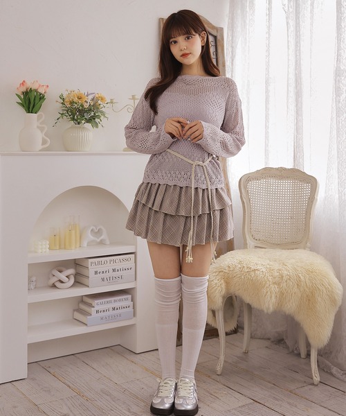 Anely(アネリー)の「【2点セット】透かし編みニット&キャミソール(ニット/セーター・レディース・グレイッシュベージュ/ラベンダー/アイボリー・FREE)」の9枚目の写真