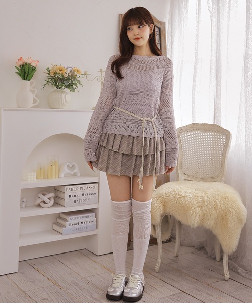 Anely(アネリー)の「【2点セット】透かし編みニット&キャミソール(ニット/セーター・レディース・グレイッシュベージュ/ラベンダー/アイボリー・FREE)」の11枚目の写真