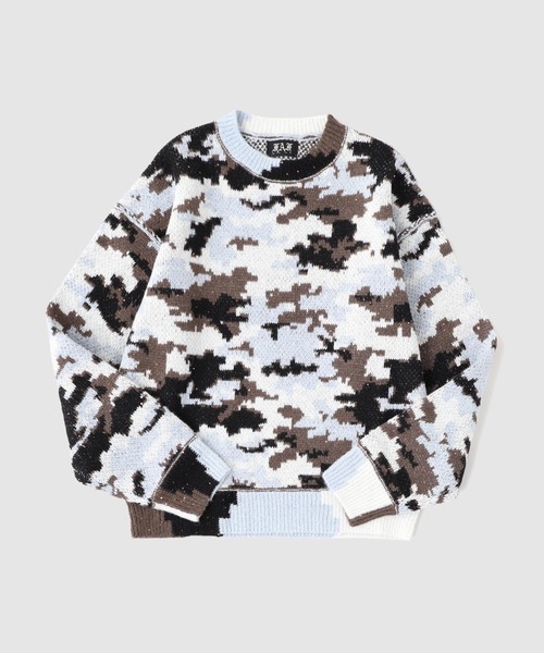 FAF（フェイク アス フラワーズ）の「FAF (FAKE AS FLOWERS) / フェイク アズ フラワーズ WIK CAMO JACQUARD KNIT（ニット/セーター・メンズ・ブラウン/ブルー系その他・1）」の2枚目の写真