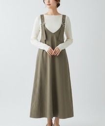 美シルエットを叶える旬顔レイヤード◎バックルベルト付きデニムライクAラインジャンパースカート