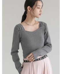 [2026AW COLLECTION]スイートハートネックショルダーギャザーコンパクトリブニットトップス