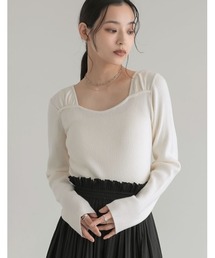 [2026AW PRE ORDER]スイートハートネックショルダーギャザーコンパクトリブニットトップス