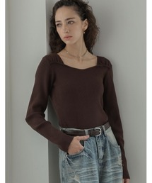 [2026AW COLLECTION]スイートハートネックショルダーギャザーコンパクトリブニットトップス