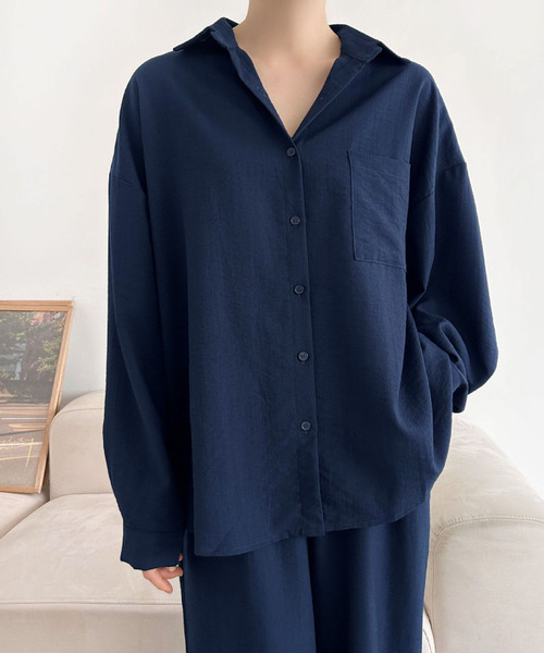 2ly2(トゥーリートゥー)の「シャツ×ワイドパンツセットアップ / 長袖シャツ イージーパンツ 2点セット(セットアップ・レディース・ブラック/ネイビー/キャメル・FREE)」の15枚目の写真