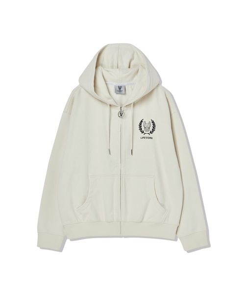 LIFE WORK(ライフワーク)の「レディース ベイロレルアートワークフードジップアップ(パーカー・レディース・ライトグレー/ブラック/アイボリー・SMALL/MEDIUM)」の2枚目の写真