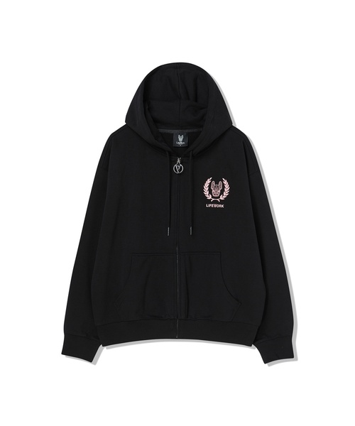 LIFE WORK(ライフワーク)の「レディース ベイロレルアートワークフードジップアップ(パーカー・レディース・ライトグレー/ブラック/アイボリー・SMALL/MEDIUM)」の1枚目の写真