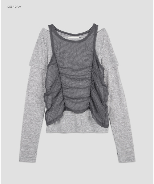 ATELIER NAIN(アトリエナイン)の「(BL-4455) シアー ビスチェセット レイヤードTシャツブラウス(シャツ/ブラウス・レディース・グレー/グリーン・SMALL/MEDIUM)」の2枚目の写真