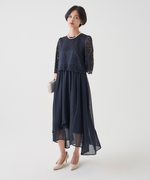 My shawty(マイシャウティー)の「chiffon lace long dress(ドレス・レディース・ネイビー・SMALL/MEDIUM/LARGE)」の1枚目の写真