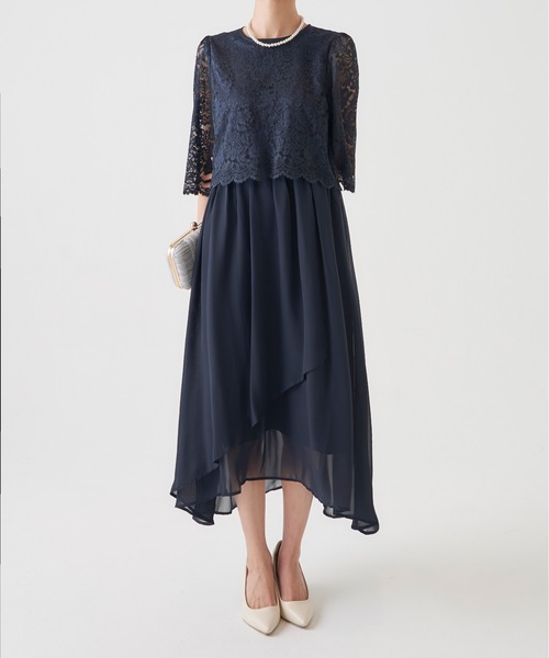 My shawty(マイシャウティー)の「chiffon lace long dress(ドレス・レディース・ネイビー・SMALL/MEDIUM/LARGE)」の7枚目の写真