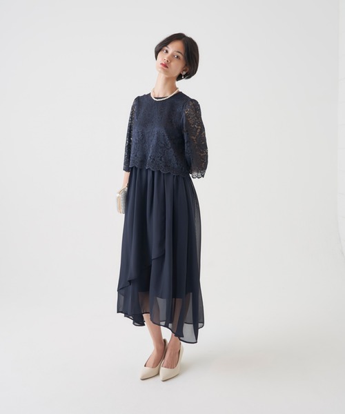My shawty(マイシャウティー)の「chiffon lace long dress(ドレス・レディース・ネイビー・SMALL/MEDIUM/LARGE)」の2枚目の写真