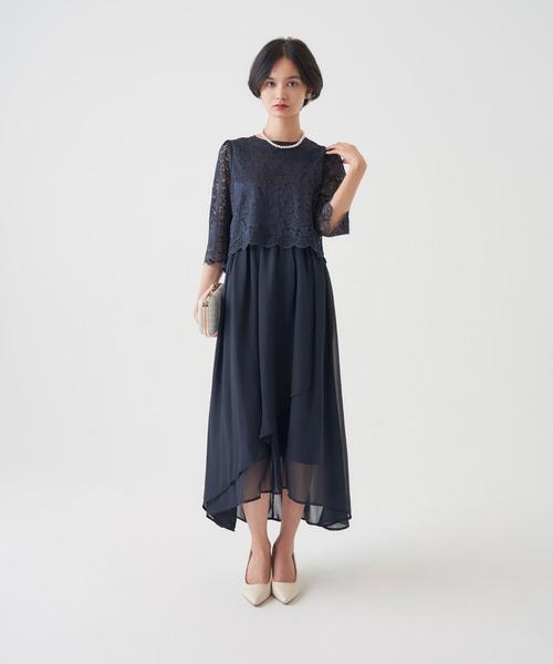 My shawty(マイシャウティー)の「chiffon lace long dress(ドレス・レディース・ネイビー・SMALL/MEDIUM/LARGE)」の3枚目の写真