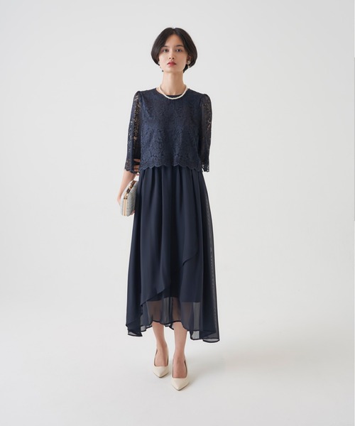 My shawty(マイシャウティー)の「chiffon lace long dress(ドレス・レディース・ネイビー・SMALL/MEDIUM/LARGE)」の4枚目の写真