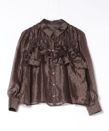 シアーフリルフロッキードットシャツブラウス
