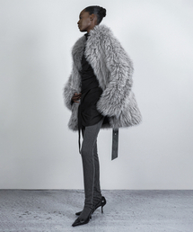 REVERSIBLE FAUX FUR LEATHER COAT STONE GRAY