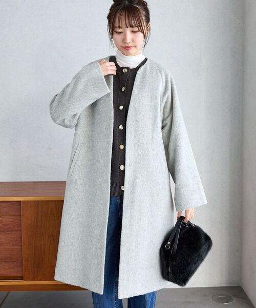 le.coeur blanc(ルクールブラン)の「ライトシャギーノーカラーコート(ノーカラーコート・レディース・ブラック/ライトグレー/ブラウン・38/36)」の3枚目の写真