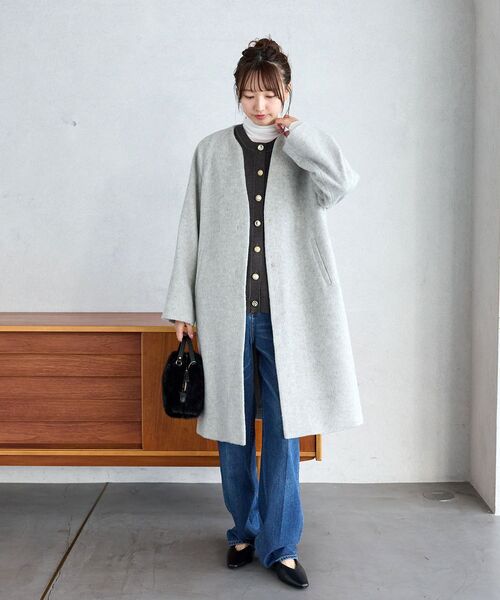 le.coeur blanc(ルクールブラン)の「ライトシャギーノーカラーコート(ノーカラーコート・レディース・ブラック/ライトグレー/ブラウン・38/36)」の15枚目の写真
