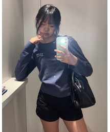 W NAME CARD L/S TEE(MID NAVY)