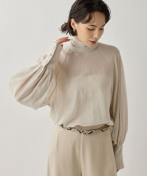 Whim Gazette(ウィムガゼット)の「コットンボイルボウブラウス(シャツ/ブラウス・レディース・グレイッシュベージュ/ブラック・FREE)」の2枚目の写真