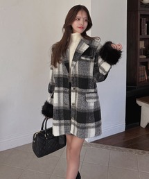 ファー付ブロックチェックテーラージャケットコート