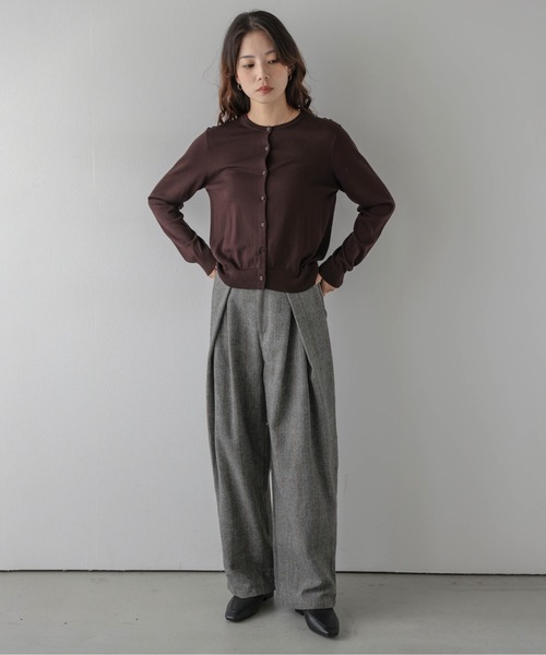 AMELY（エミリー）の「ヘンリーボーン ワイドパンツ/チェック/フロントタック（その他パンツ・レディース・ブラウン/グレー・M/L）」の3枚目の写真