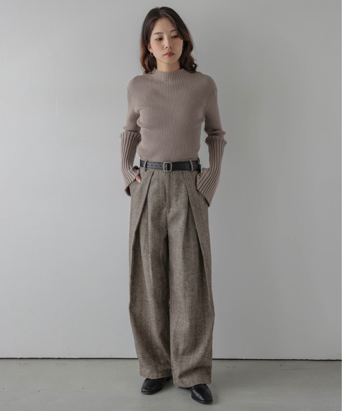 AMELY（エミリー）の「ヘンリーボーン ワイドパンツ/チェック/フロントタック（その他パンツ・レディース・ブラウン/グレー・M/L）」の6枚目の写真