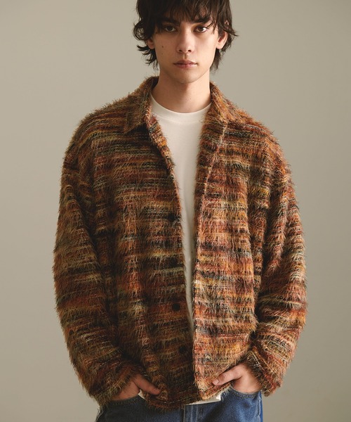 Revo.(レボ)の「モヘアライクルーズフィットグラデーションミックスカラーシャギーニットシャツカーディガン【Revo.】(シャツ/ブラウス・メンズ・グリーン系その他/レッド系その他/ブラウン系その他・2/1)」の8枚目の写真