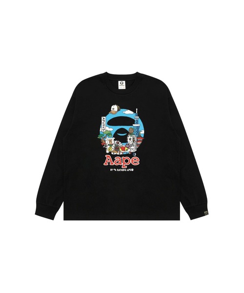 A BATHING APE 長袖カットソー ロンT ブラック AAPER JAPANESE MOTIF LONG SLLEVE TEE(Japan Culture)（Tシャツ